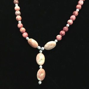 Pink lepidolite necklace and earring set